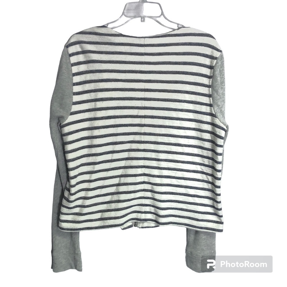 LOU & GREY Anthropologie Moto Jacket Grey & White Stripes Assymetrical Zip sz L - Picture 3 of 13
